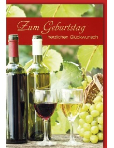 Geburtstagskarte - Rot- und Weisswein Trauben und 2 Gläser