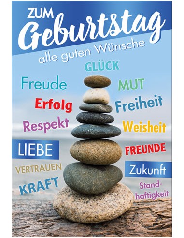 Geburtstagskarte Steinturm mit Glückwünschen