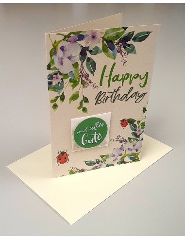 Geburtstagskarte besteht aus 100% baumfreiem Zuckerrohrpapier - Happy Birthday