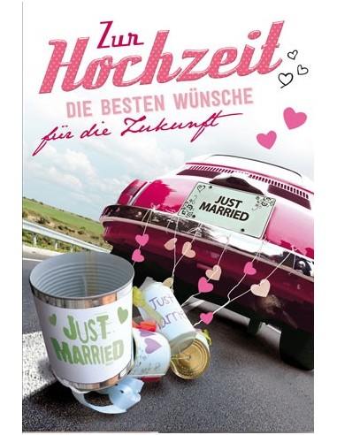 Hochzeitskarte-Auto-Justmaried